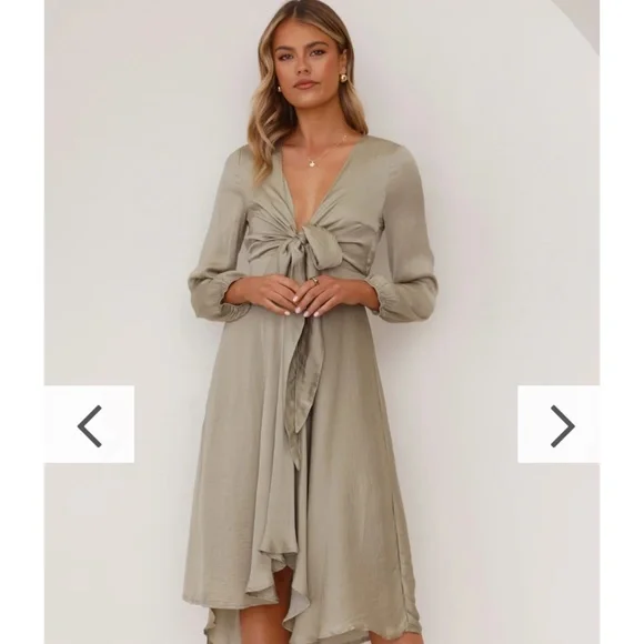 cream satin dress long sleeve Kasya Cream Satin Long Sleeve Mini Dress - US 6